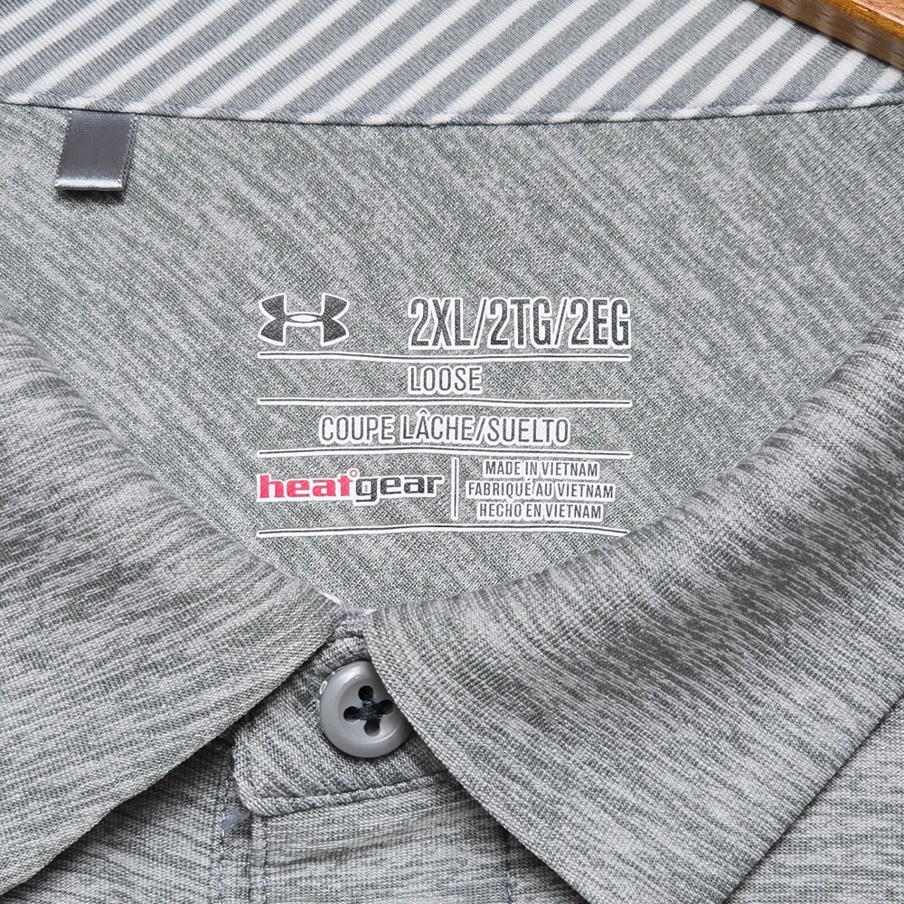 Under Armour Golf Polo Shirt Men's 2XL Loose Gray Short Sleeve Heatgear Tech - Picture 7 of 16